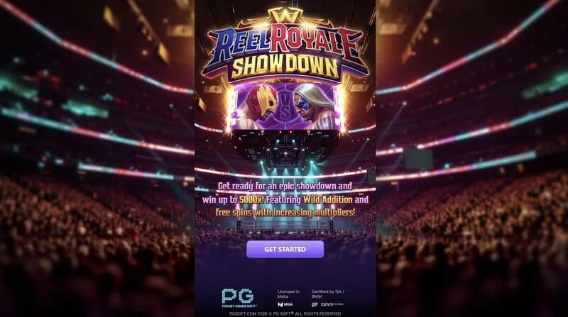 Reel Royale Showdown - tela principal com bobinas e três células Wild Addition
